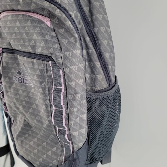 Adidas Youth Backpack Gray Pink School Laptop Travel Book Bag - Picture 8 of 13